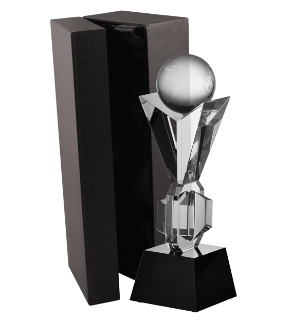 Glass trophy with presentation box