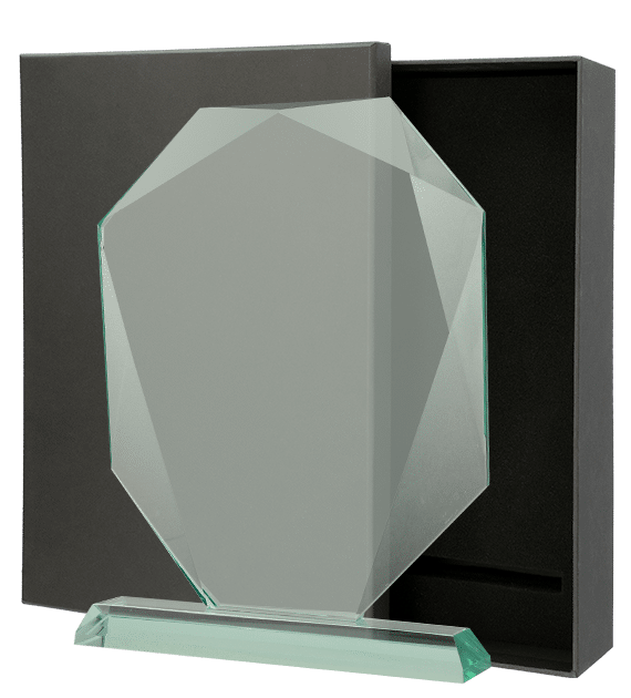 Glass trophy with presentation box