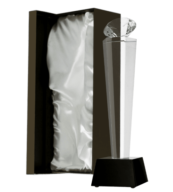 Glass trophy with presentation box