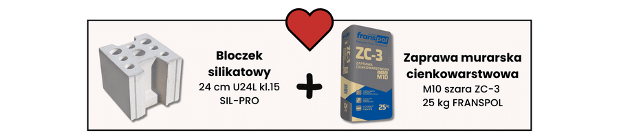 Bloczek silikatowy 24 cm SIL-PRO oraz zaprawa murarska cienkowarstwowa 25 kg Franspol