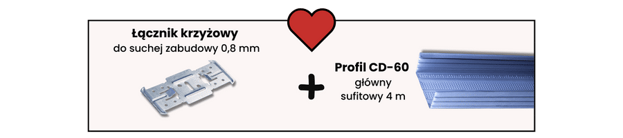 Łącznik krzyżowy do suchej zabudowy oraz profil CD-60 główny sufitowy