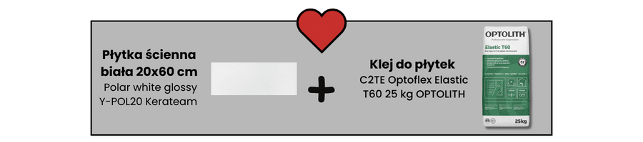 Płytka ścienna biała 20x60 cm Kerateam oraz klej do płytek Optoflex Elastic 25 kg Optolith