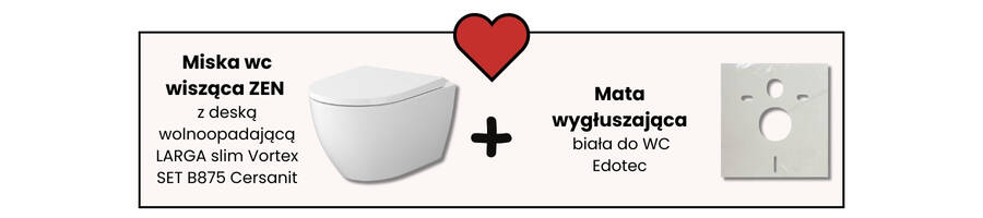 Miska WC wisząca ZEN z deską wolnoopadającą Cersanit oraz mata wygłuszająca biała do WC Edutec