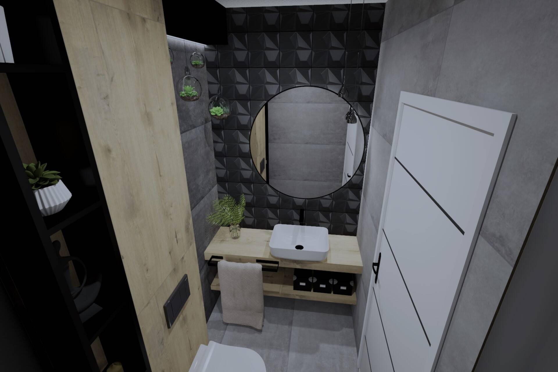 Ciemna łazienka - aranżacje - wizualizacje 3D LUBAR Salon łazienek Rybnik