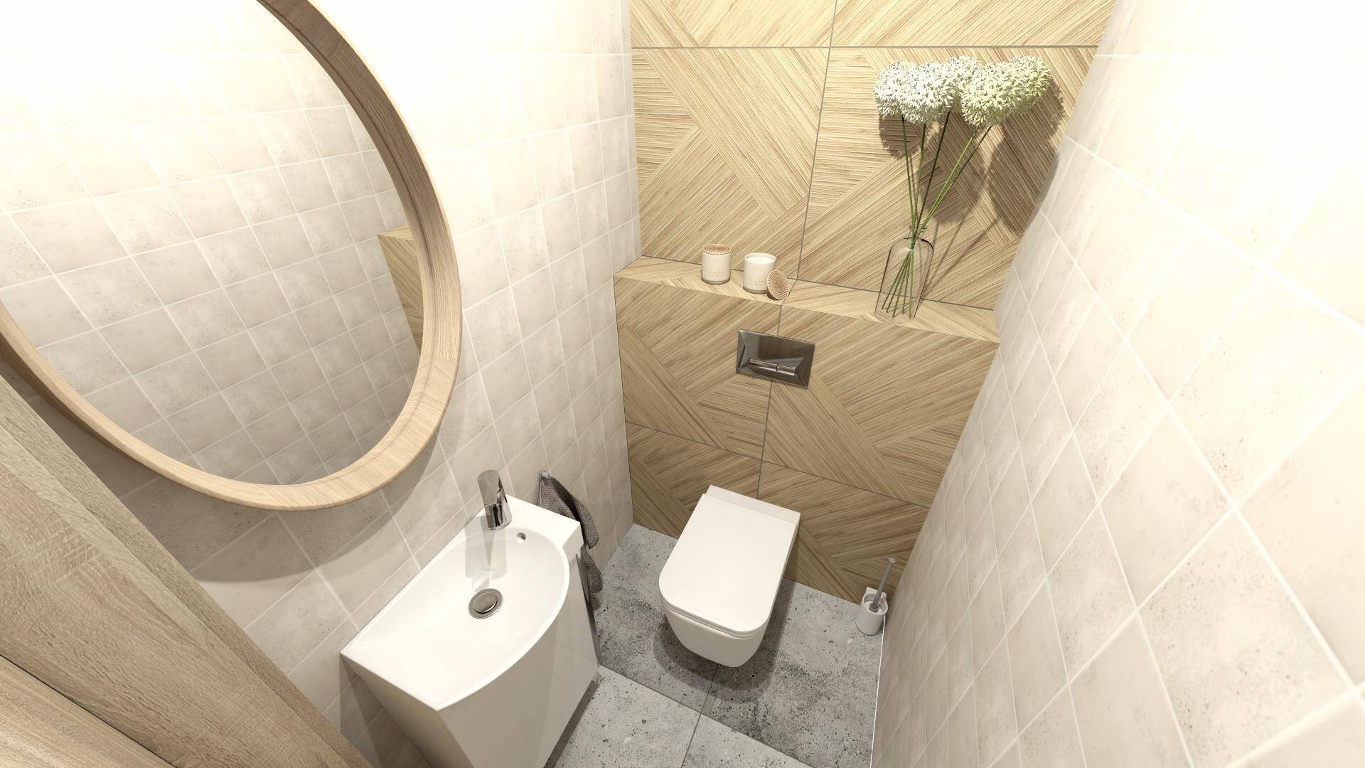 Projekt łazienki - wizualizacja 3D - Salon Łazienek Lubar Rybnik - płytka drewnopodobna 60x60 cm Madera