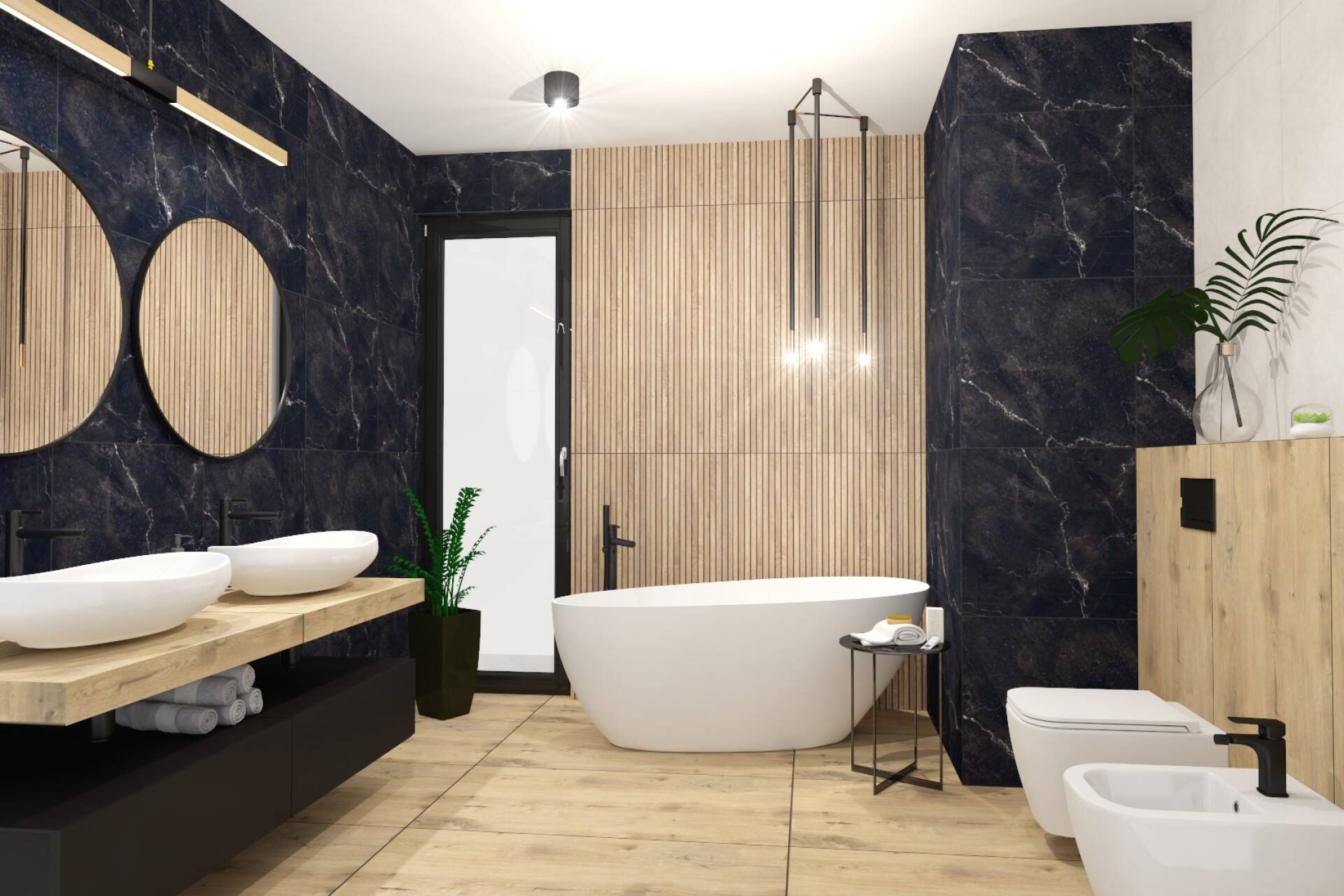 Tanie płytki łazienkowe - Salon łazienek Lubar - wizualizacja 3d - styl loftowy