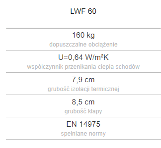 Parametry techniczne schodów FAKRO LWF 60.